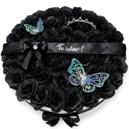 Aranjament floral 51 trandafiri negrii cu sclipici