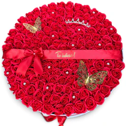 Aranjament floral cu trandafiri rosii de sapun Rosu