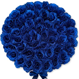Aranjament floral 51 trandafiri imperiali cu sclipici albastru inchis