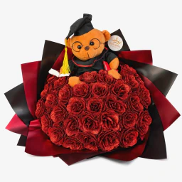 Buchet de flori Rosu pentru absolvire cu ursulet absolvent 31 trandafiri